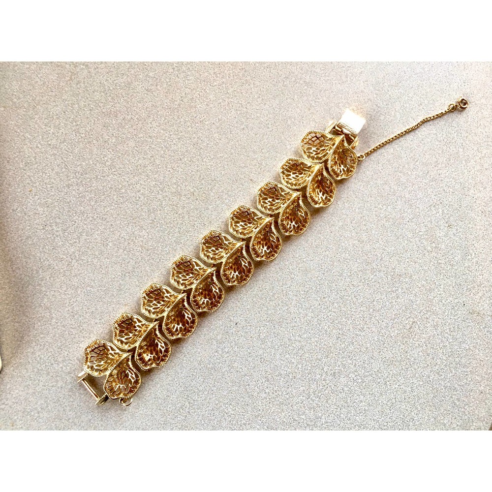 Coro gold tone link bracelet security chain 70s